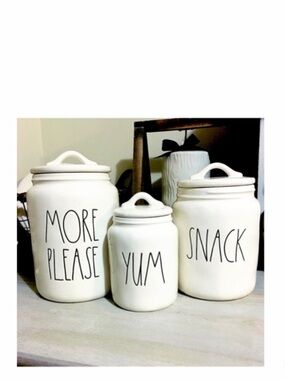 NEW Rae Dunn Trio Canister Set ~ More Please, Snacks & Yum Farmhouse Home Decor